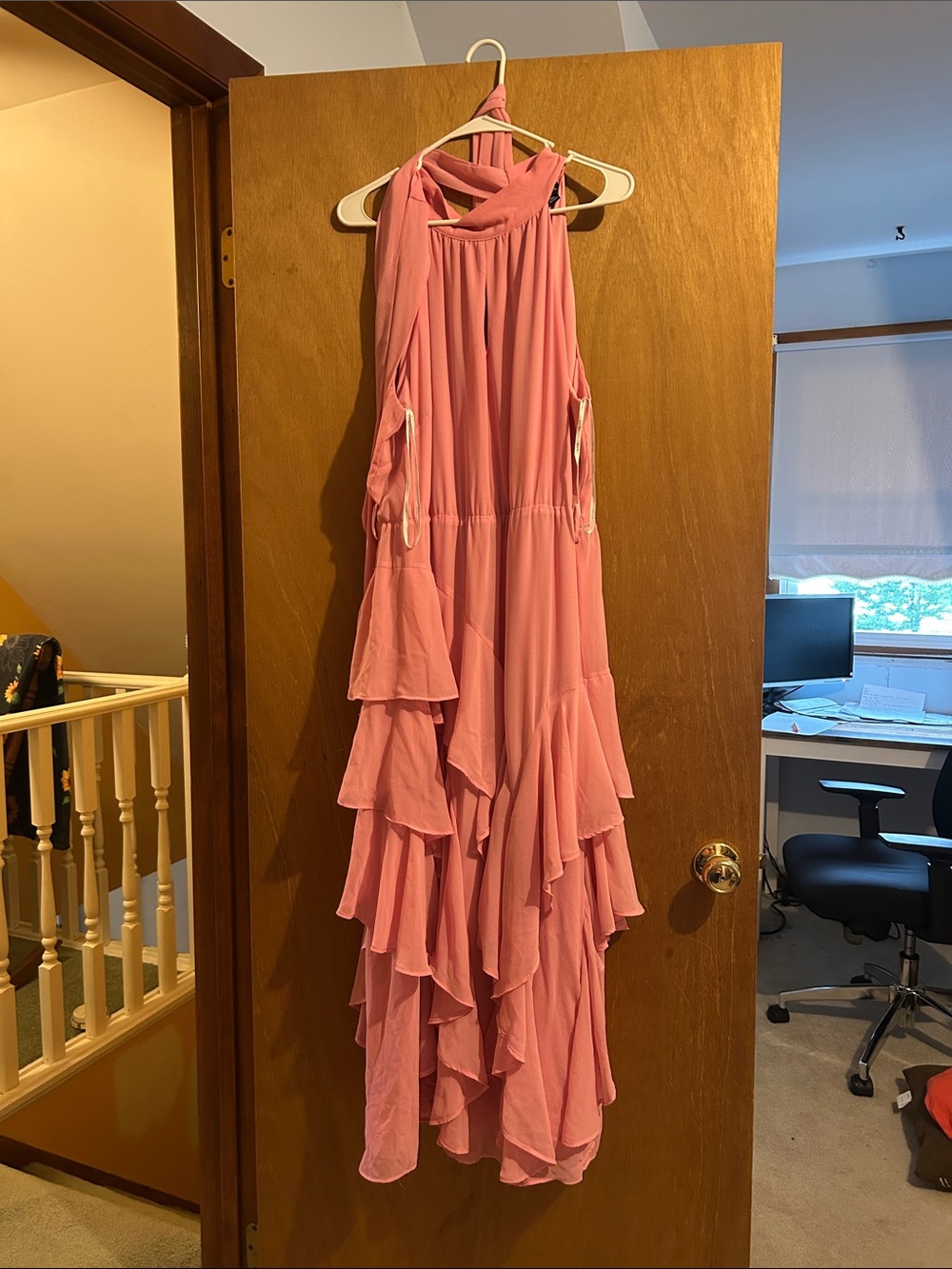 City Chic Dusty Rose Halter High-Low Ruffle Maxi Dress